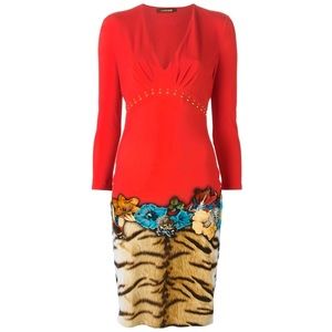 Cavalli Floral Stud Tiger Animal Print Dress